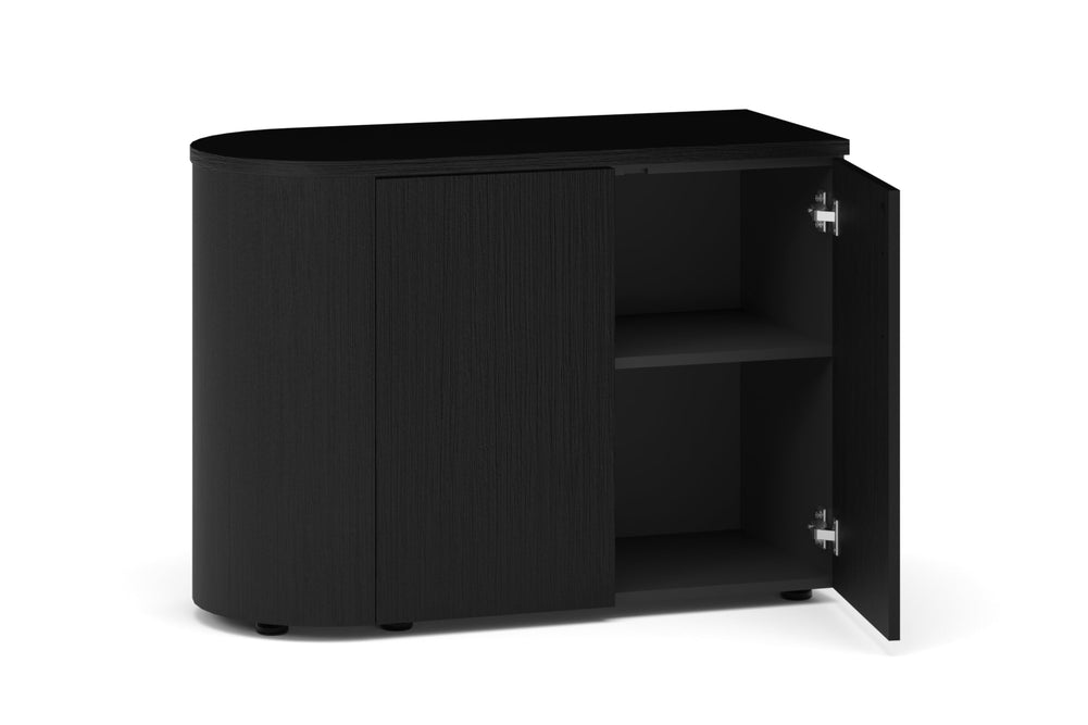 Uniform Lux Half Curved Storage 2 Door Cupboard-black black wood grain push open