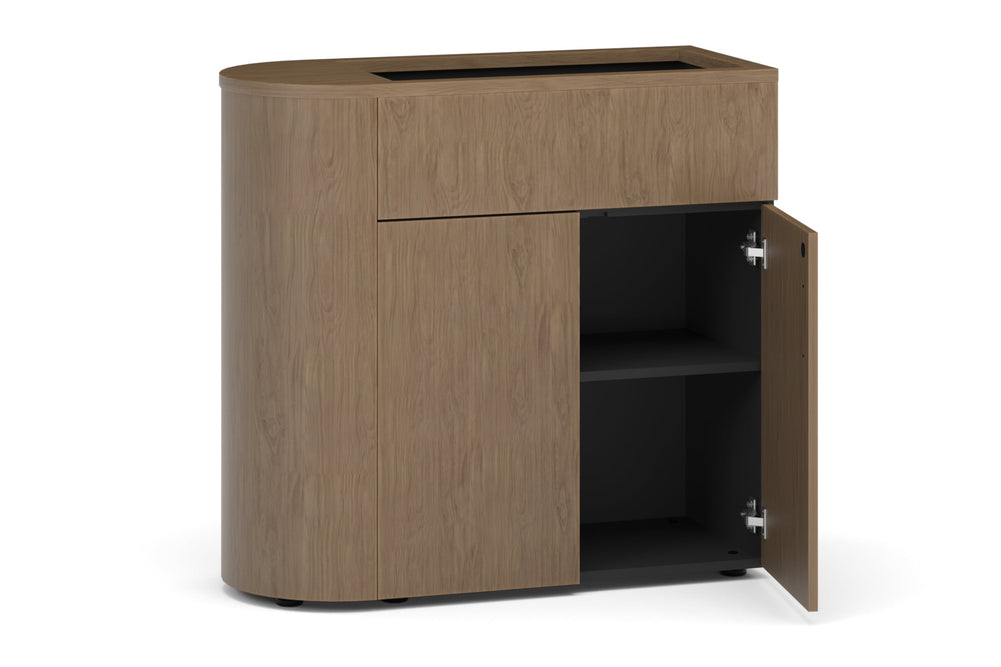 Uniform Lux Half Curved Storage with Planter Box 2 Door Cupboard-black salvage oak push open