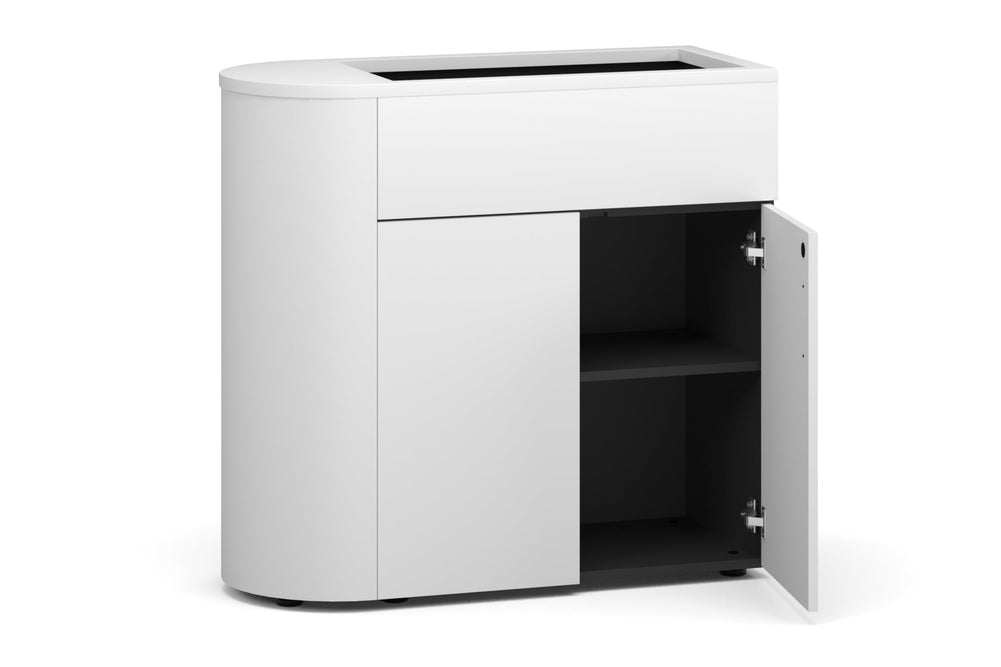 Uniform Lux Half Curved Storage with Planter Box 2 Door Cupboard-black white push open