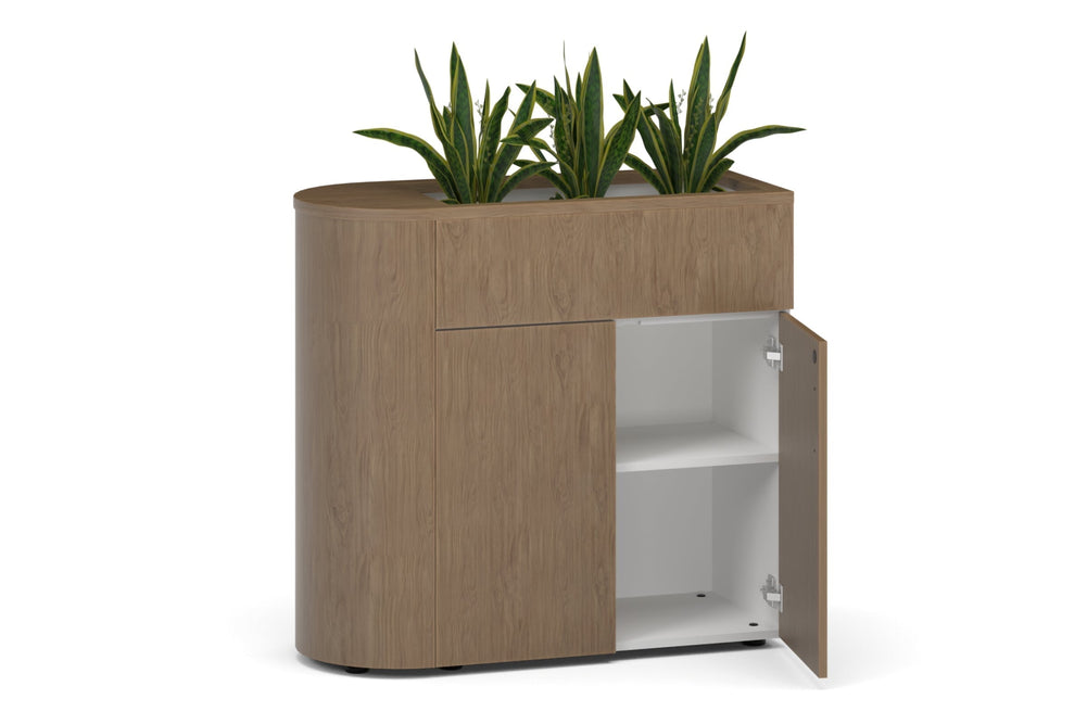 Uniform Lux Half Curved Storage with Planter Box 2 Door Cupboard-black black wood grain black