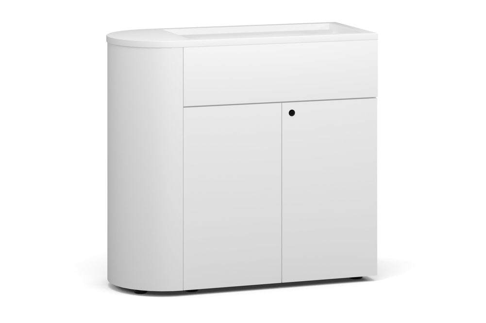 Uniform Lux Half Curved Storage with Planter Box 2 Door Cupboard-black black wood grain black