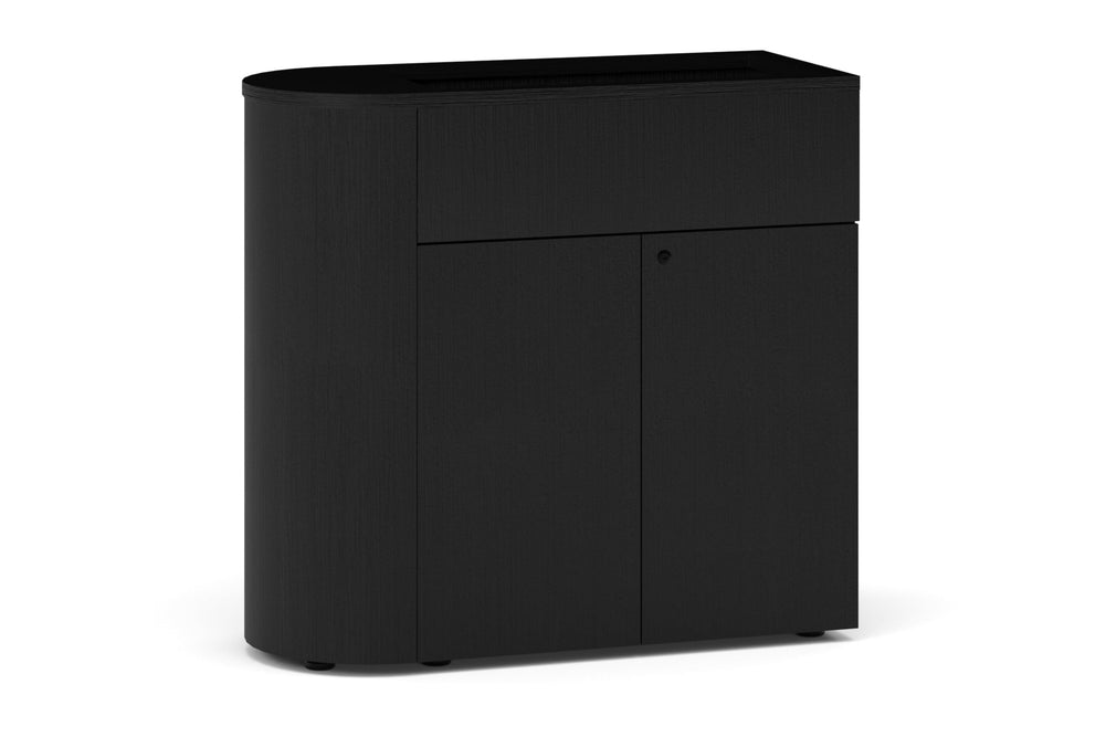 Uniform Lux Half Curved Storage with Planter Box 2 Door Cupboard-black black wood grain black