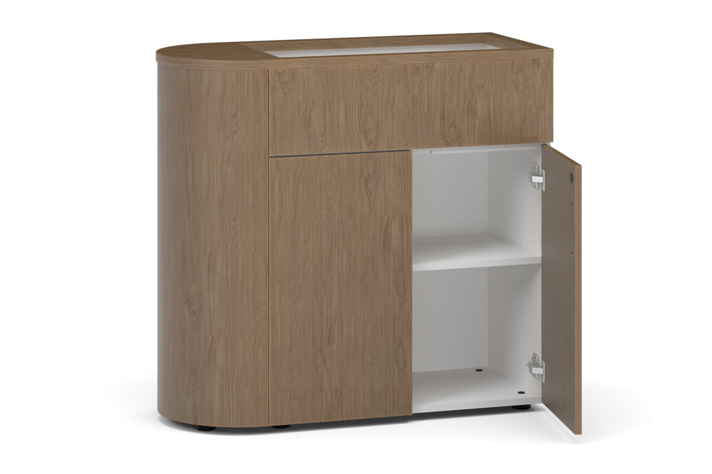Uniform Lux Half Curved Storage with Planter Box 2 Door Cupboard-white salvage oak push open