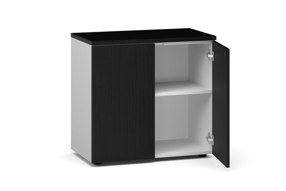 Uniform Lux Storage 2 Door Cupboard-white black wood grain push open