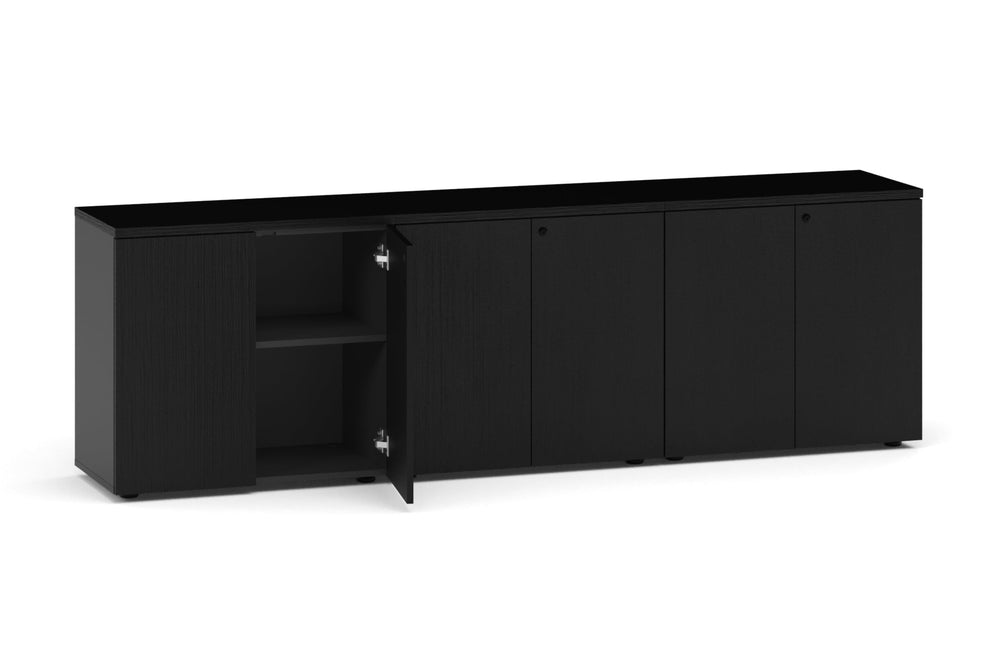 Uniform Lux Storage 6 Door Cupboard-black carcass black wood grain push open handle