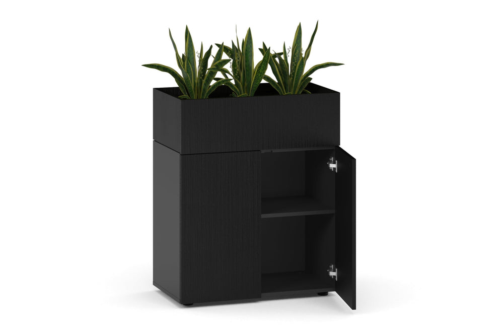 Uniform Lux Storage with Planter Box 2 Door Cupboard-black black wood grain black