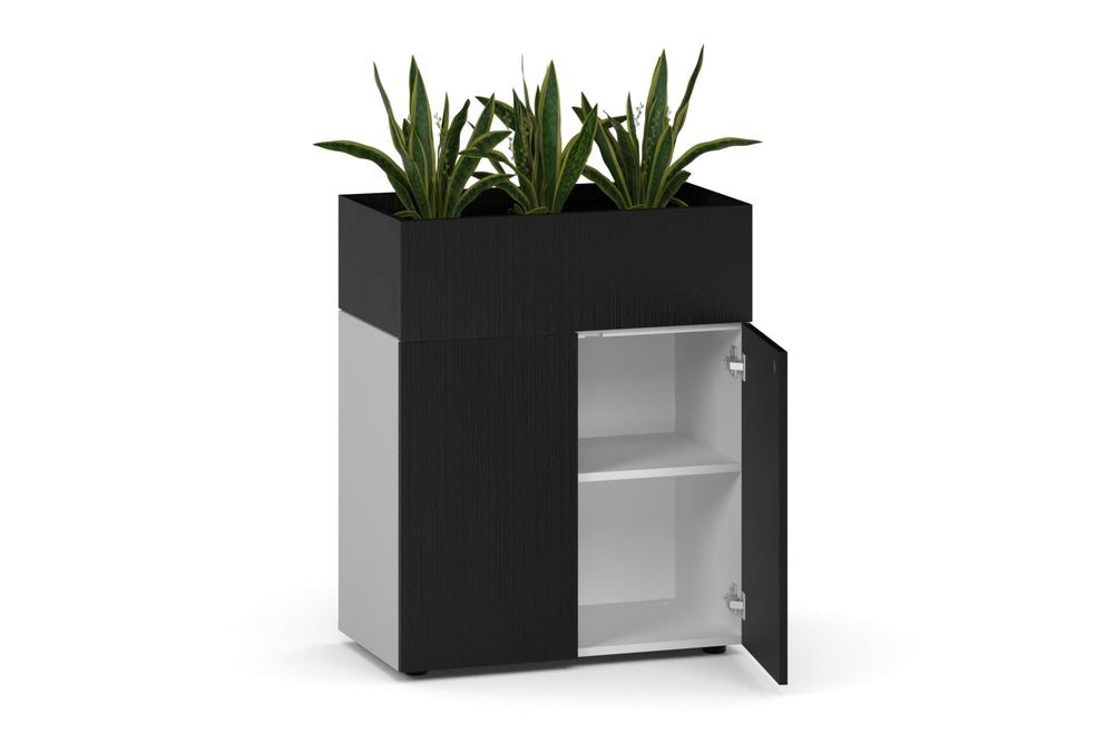 Uniform Lux Storage with Planter Box 2 Door Cupboard-black black wood grain black