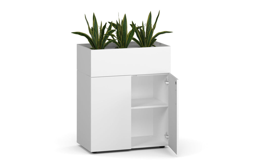 Uniform Lux Storage with Planter Box 2 Door Cupboard-black black wood grain black