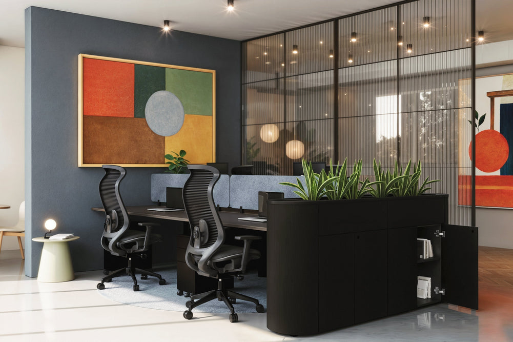 Uniform Lux Storage with Planter Box 4 Door Cupboard-black black wood grain black