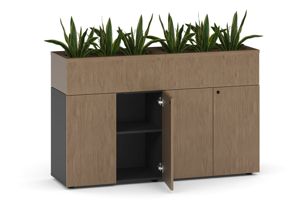 Uniform Lux Storage with Planter Box 4 Door Cupboard-black black wood grain black