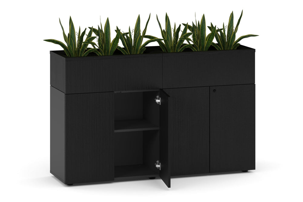 Uniform Lux Storage with Planter Box 4 Door Cupboard-black black wood grain black