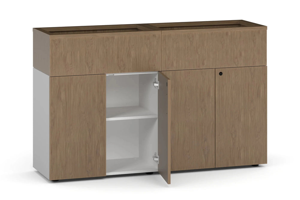 Uniform Lux Storage with Planter Box 4 Door Cupboard-white salvage oak push open