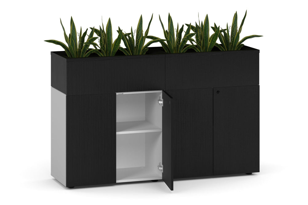 Uniform Lux Storage with Planter Box 4 Door Cupboard-black black wood grain black