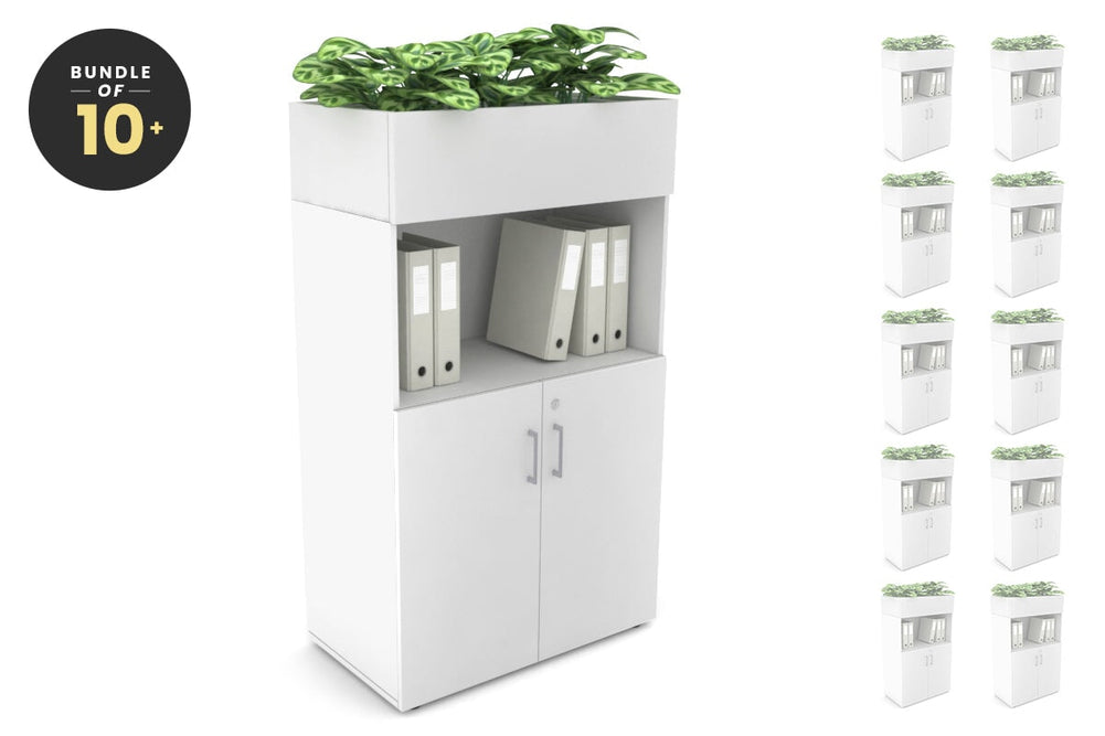 Uniform Medium Storage with Small Doors + Planter Box [800W x 1395H x 450D]-White white silver handle