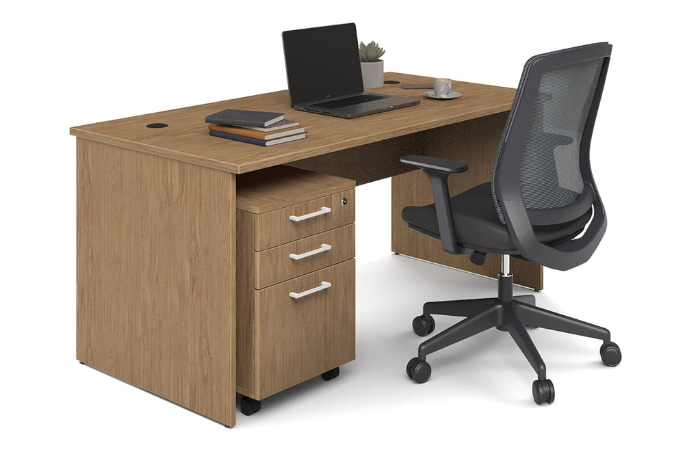 Uniform Panel Office Desk [1600W x 750H x 700D]-salvage oak white metal 