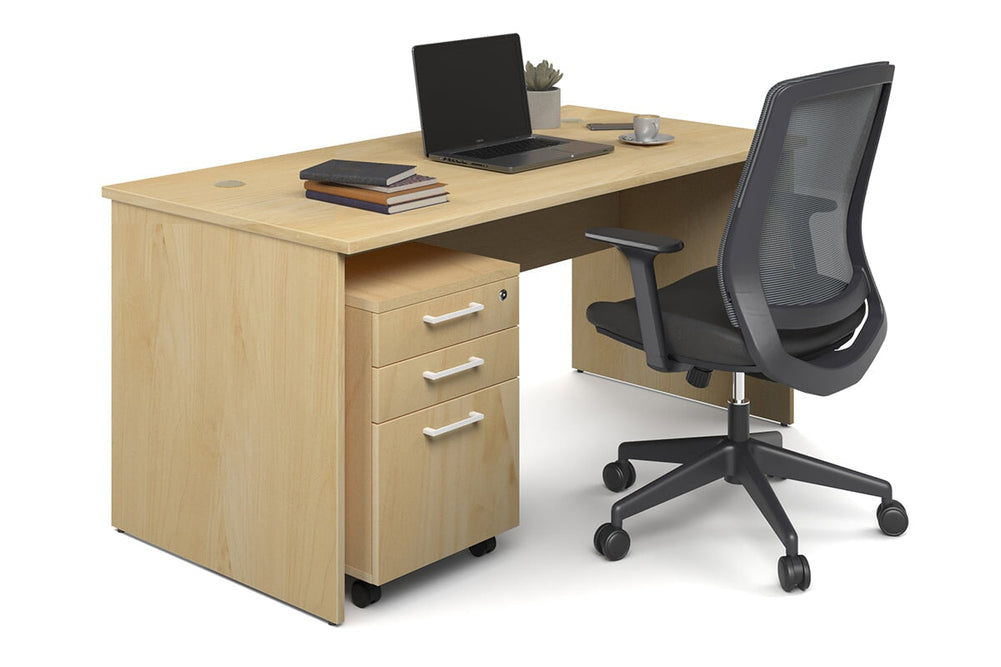 Uniform Panel Office Desk [1600W x 750H x 700D]-maple white metal 