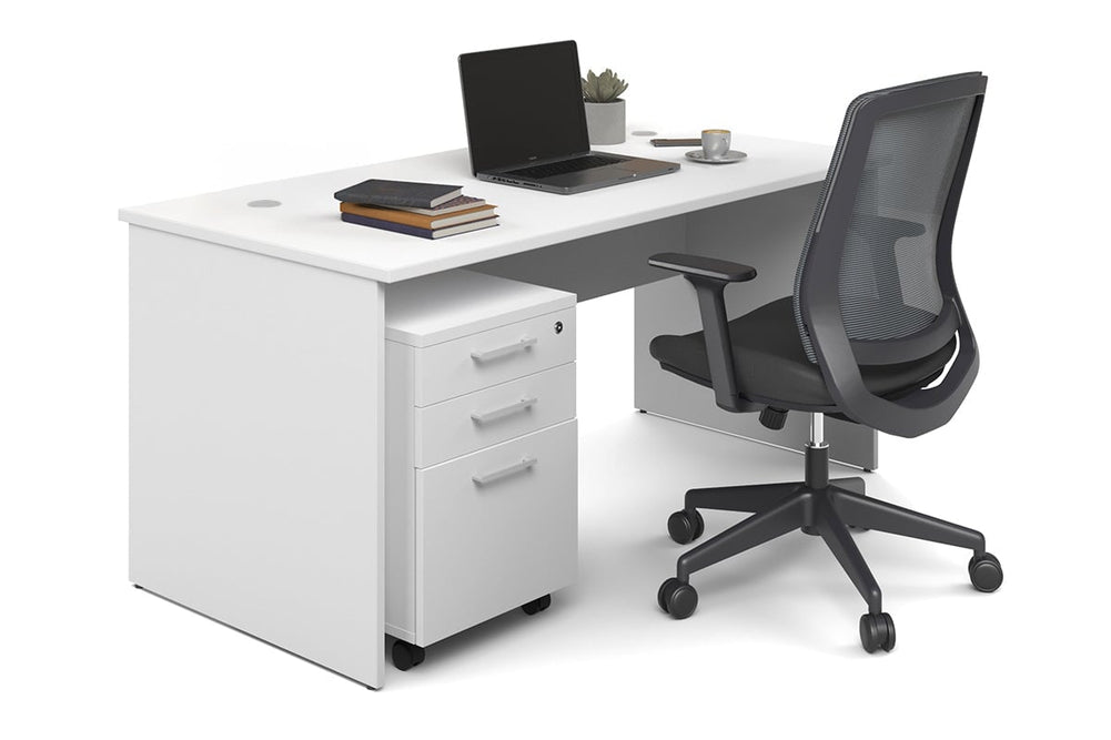 Uniform Panel Office Desk [1600W x 750H x 700D]-white white metal 