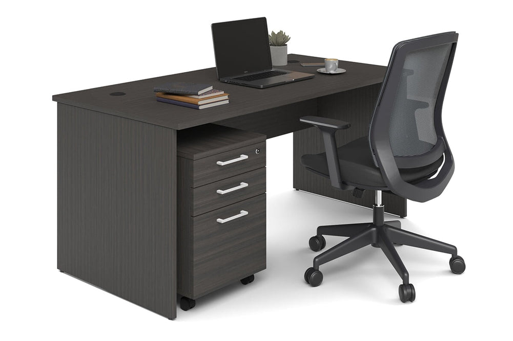 Uniform Panel Office Desk [1600W x 750H x 700D]-dark oak white metal 