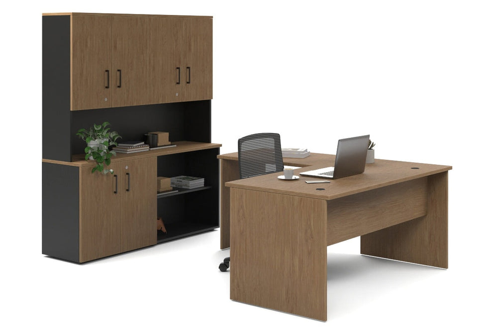 Uniform Panel L-Shaped Executive Setting - Black Carcass [1600L x 1600W]-salvage oak uniform 2 door + open bookcase closed hutch
