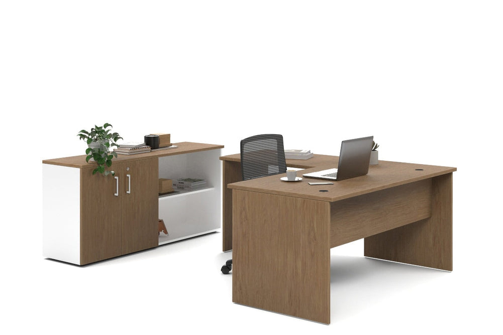 Uniform Panel L-Shaped Executive Setting - White Carcass [1600L x 1600W]-salvage oak uniform 2 door + open bookcase none