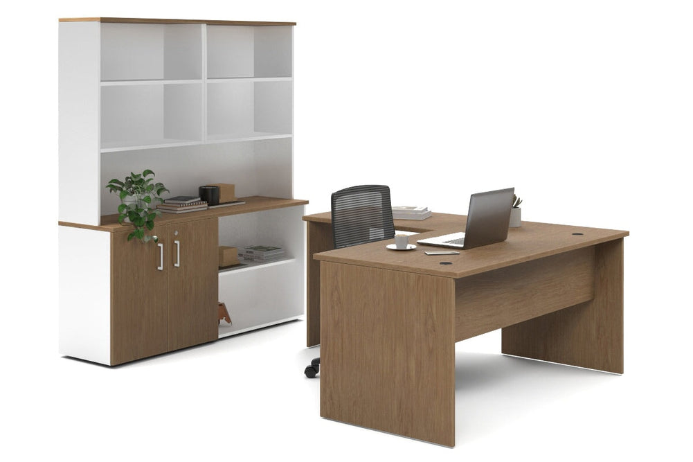 Uniform Panel L-Shaped Executive Setting - White Carcass [1600L x 1600W]-salvage oak uniform 2 door + open bookcase open hutch