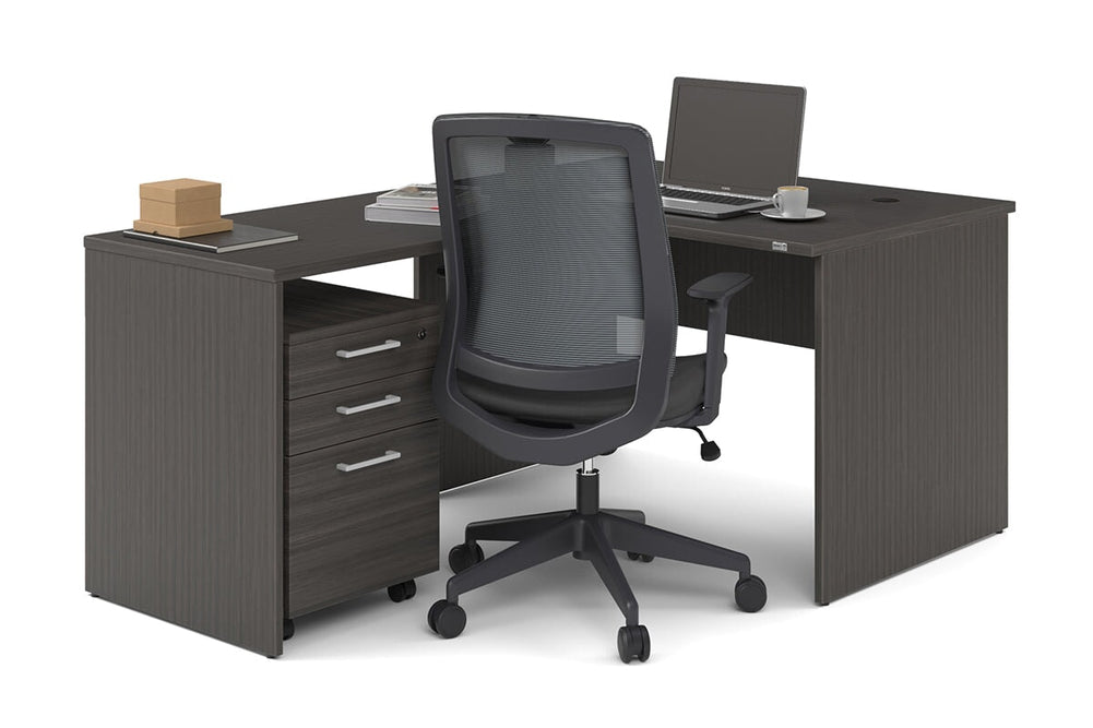 Uniform Panel Return Desk [1200L x 1600W]-dark oak white metal 