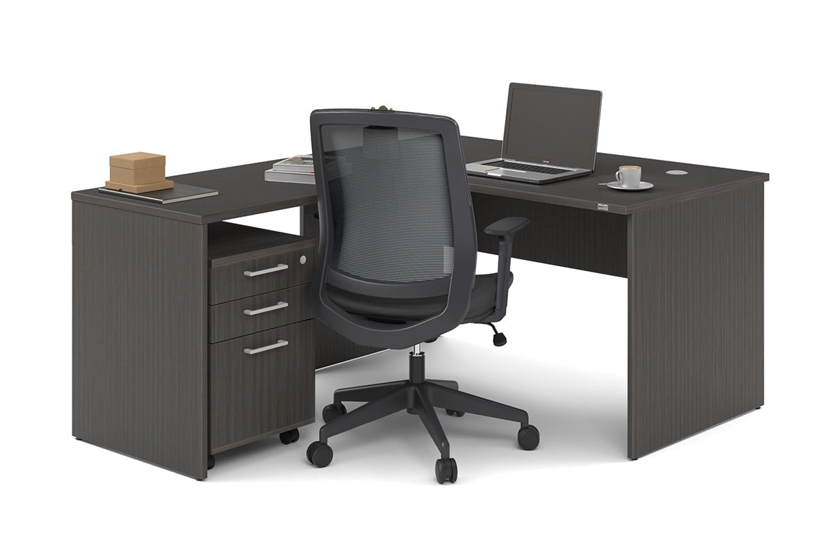Uniform Panel Return Desk [1400L x 1600W] Jasonl dark oak white metal 