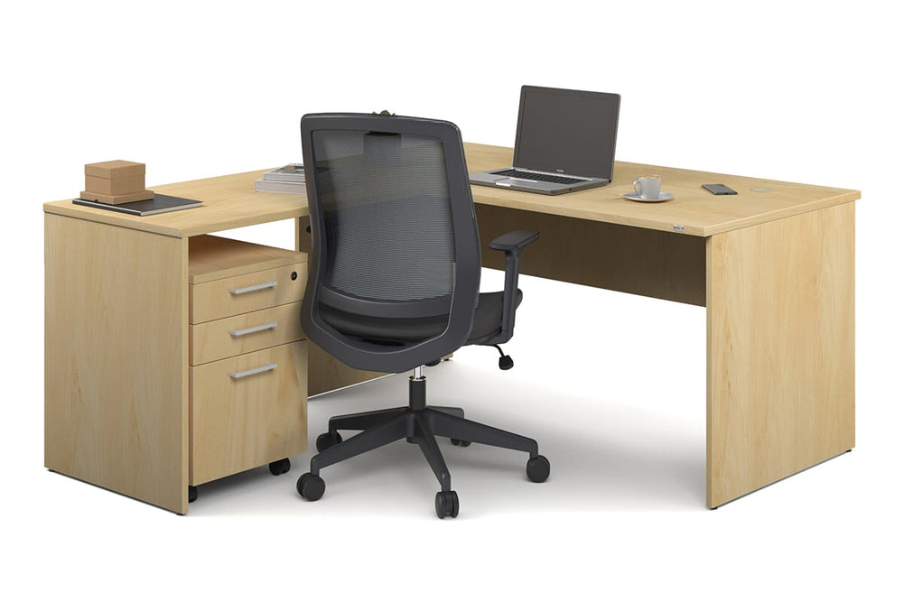 Uniform Panel Return Desk [1600L x 1600W]-maple white metal 