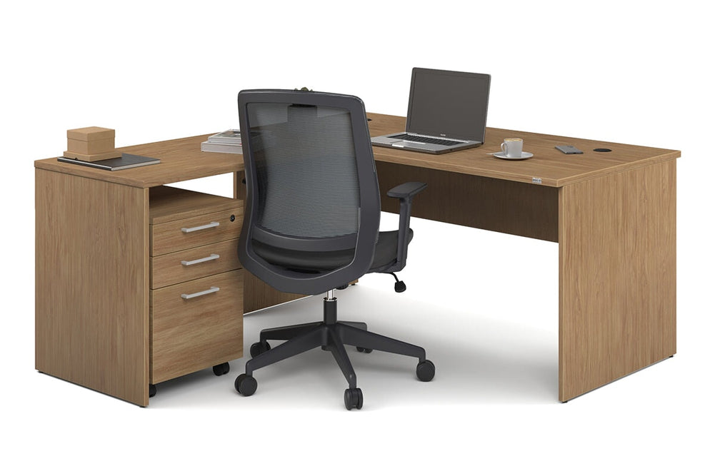 Uniform Panel Return Desk [1600L x 1600W]-salvage oak white metal 