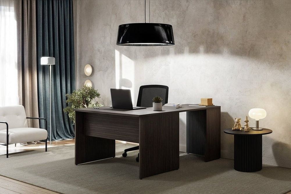 Uniform Panel Return Desk [1600L x 1600W]-dark oak dark oak laminate 