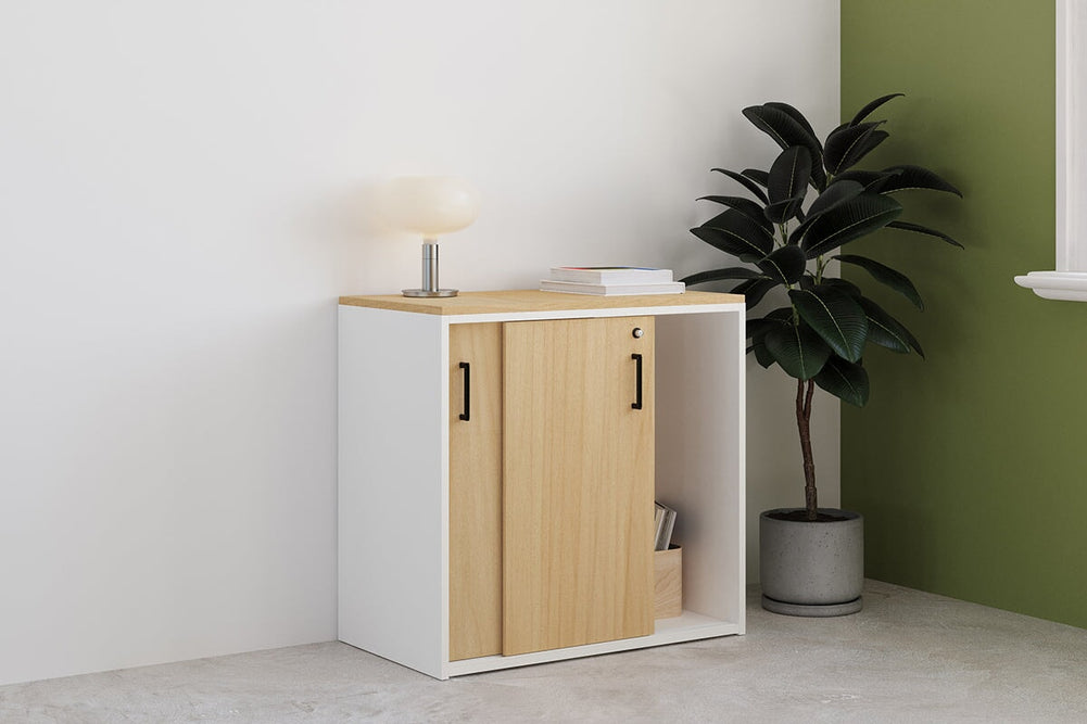 Uniform Sliding Door Credenza [800W x 750H x 450D]-Black dark oak black handle