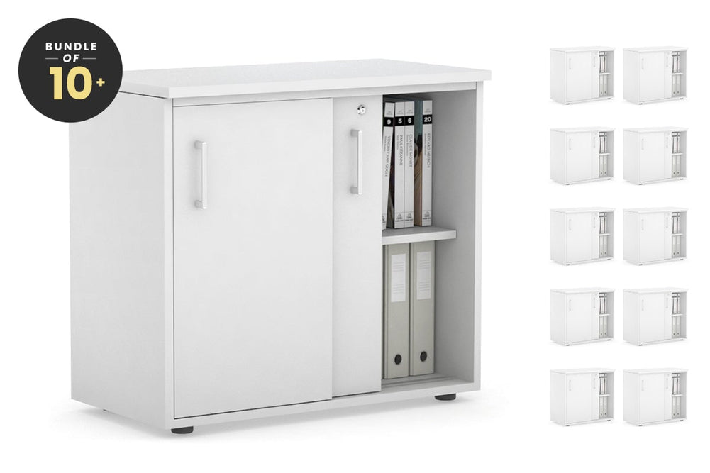 Uniform Sliding Door Credenza [800W x 750H x 450D]-White white white handle