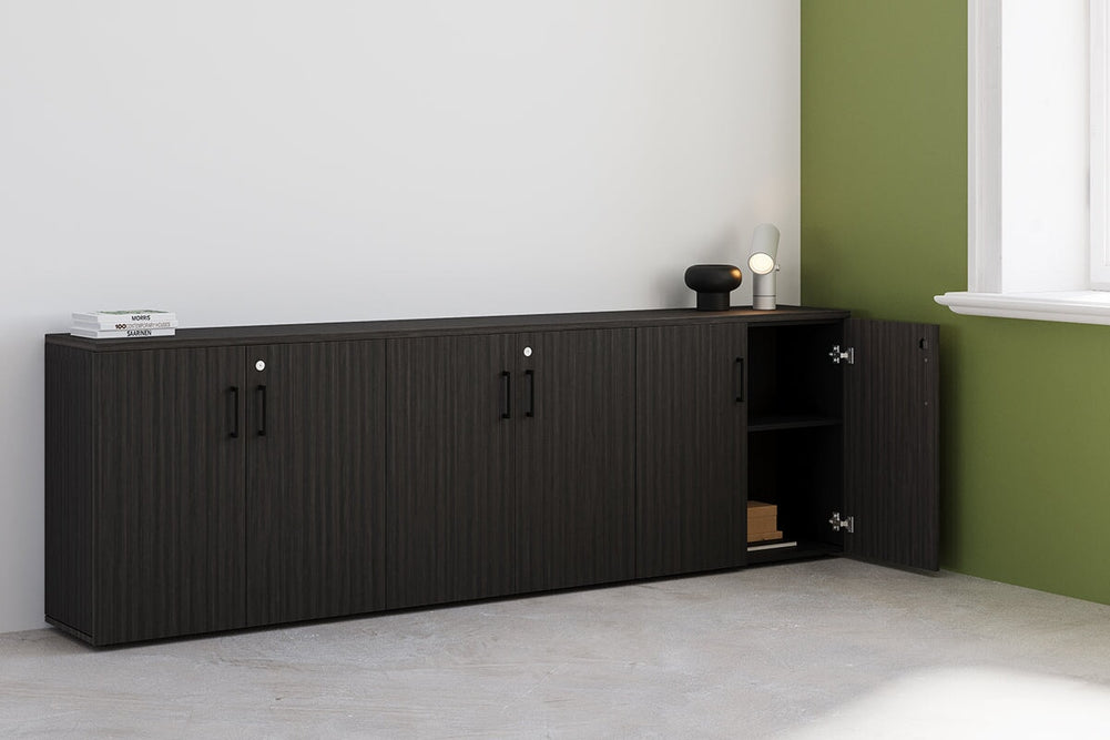 Uniform Small Storage Cupboard [2400W x 750H x 450D]-Black dark oak black handle