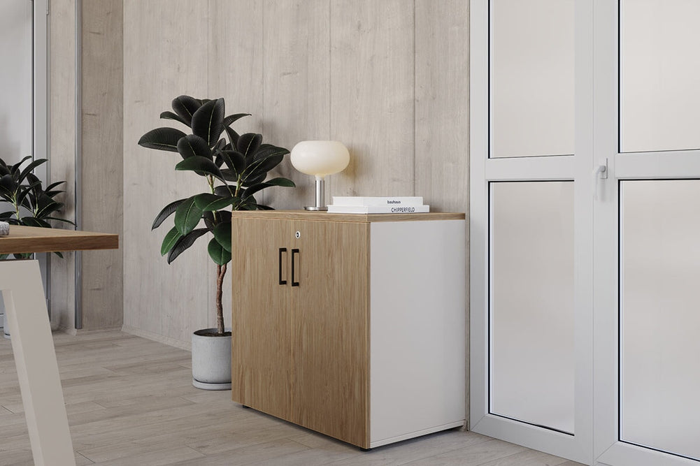 Uniform Small Storage Cupboard [800W x 750H x 450D]-Black dark oak black handle