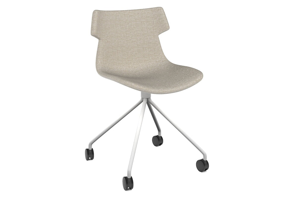 Wave Fabric Visitor Chair - Mobile Base-white cream 