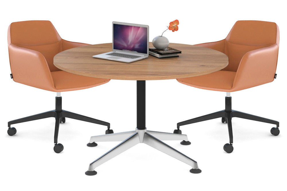 Blackjack Round Meeting Table [1000 mm]-chrome frame dark oak 