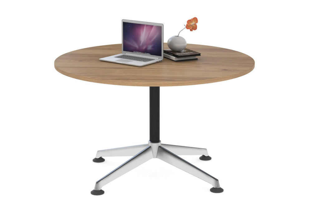 Blackjack Round Meeting Table [1000 mm]-chrome frame salvage oak 