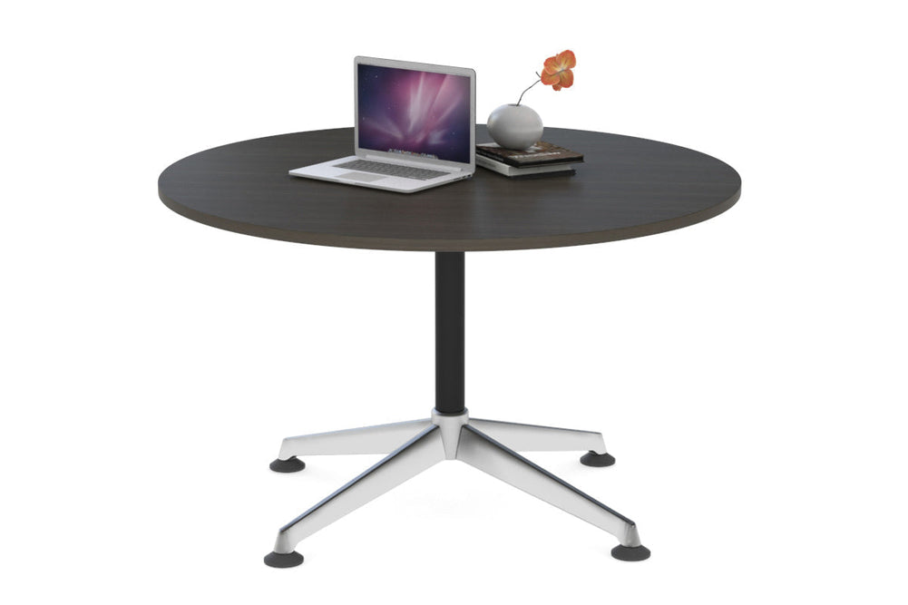Blackjack Round Meeting Table [1000 mm]-chrome frame dark oak 