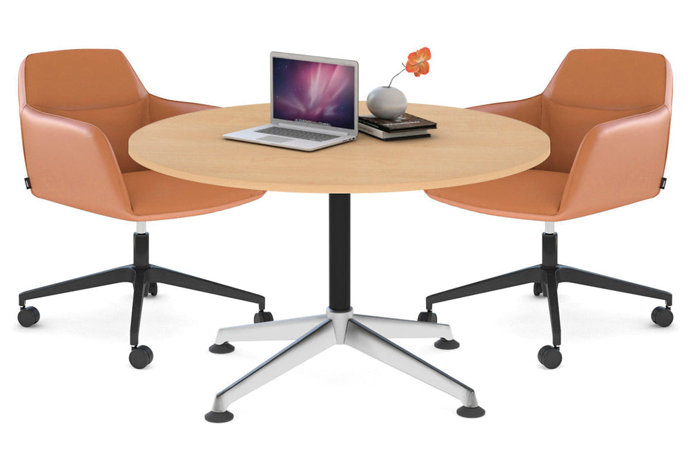 Blackjack Round Meeting Table [1000 mm]-chrome frame dark oak 