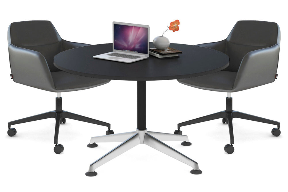 Blackjack Round Meeting Table [1000 mm]-chrome frame dark oak 