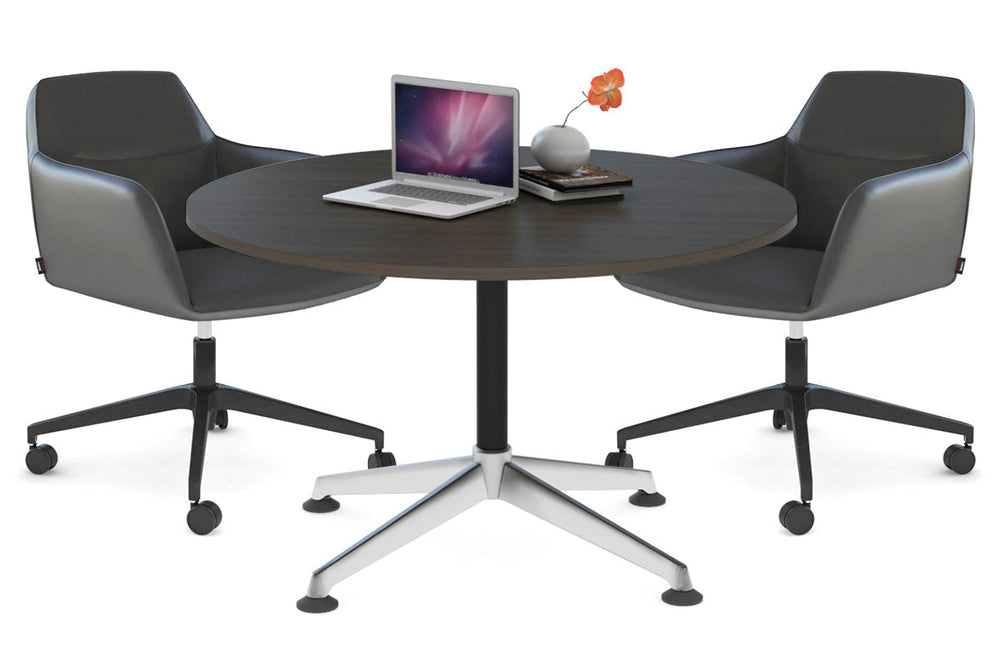 Blackjack Round Meeting Table [1000 mm]-chrome frame dark oak 
