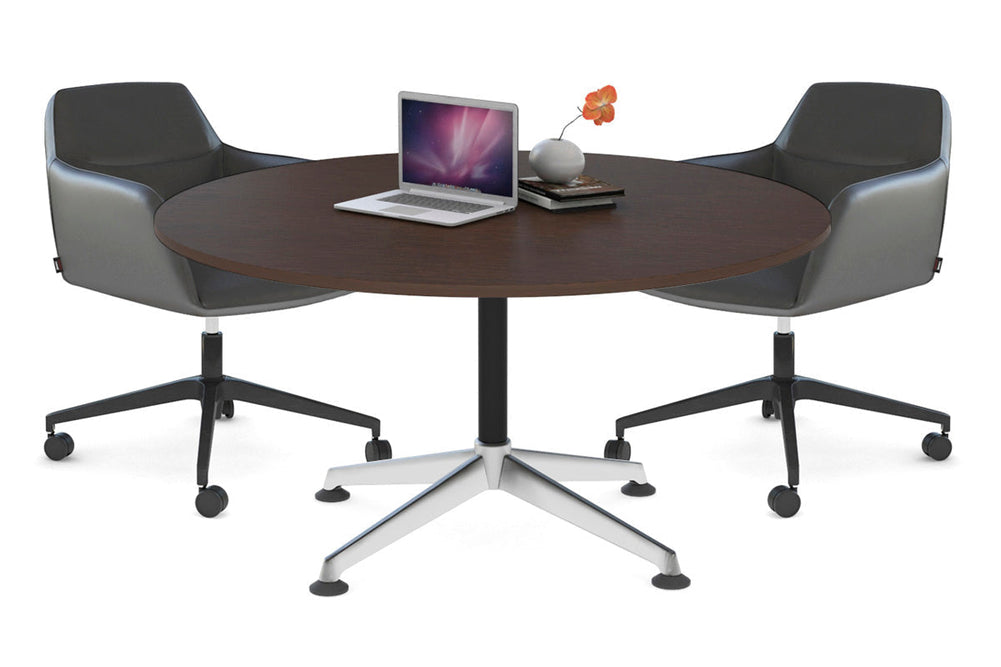 Blackjack Round Meeting Table [1200 mm]-chrome frame dark oak 