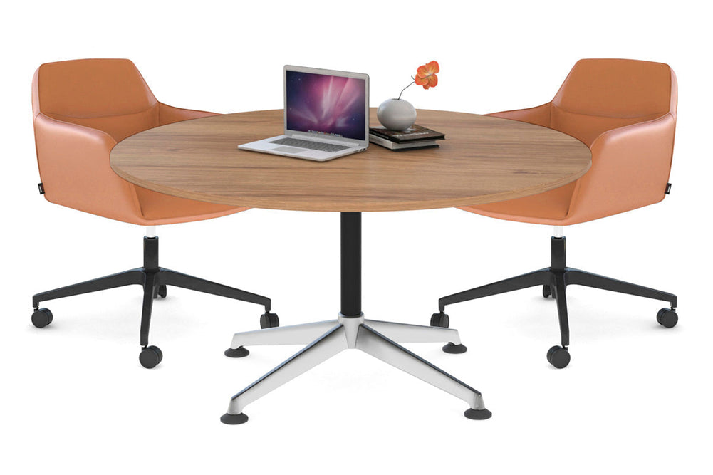 Blackjack Round Meeting Table [1200 mm]-chrome frame dark oak 
