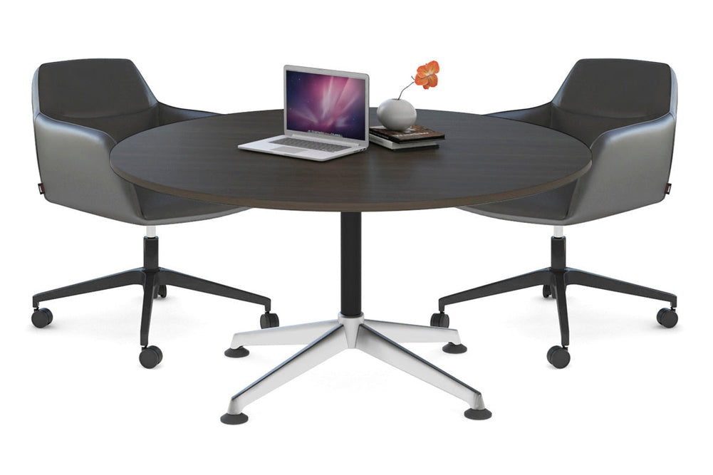 Blackjack Round Meeting Table [1200 mm]-chrome frame dark oak 