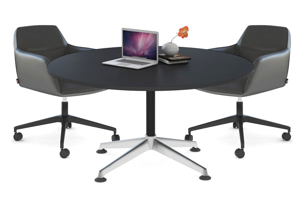 Blackjack Round Meeting Table [1200 mm]-chrome frame dark oak 