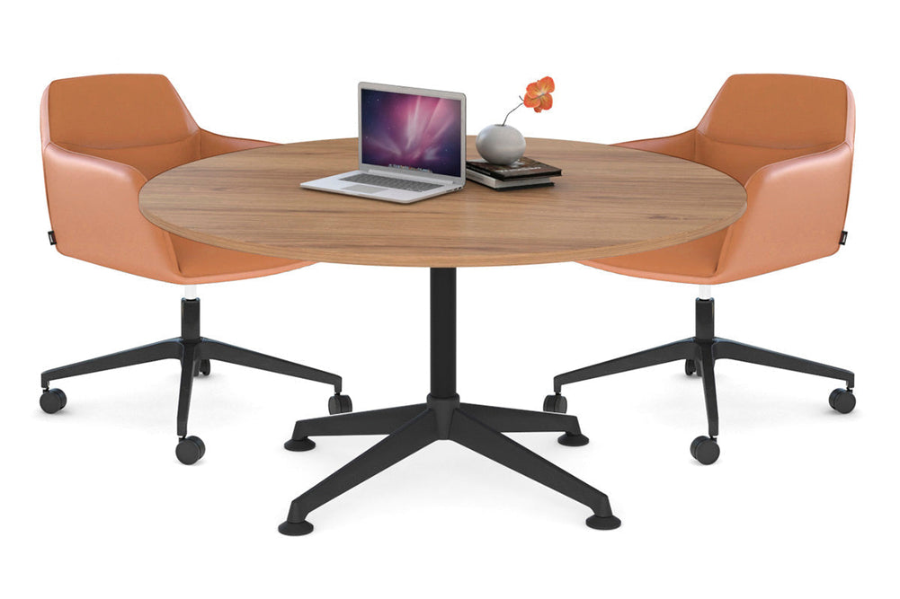 Blackjack Round Meeting Table [1200 mm]-chrome frame dark oak 