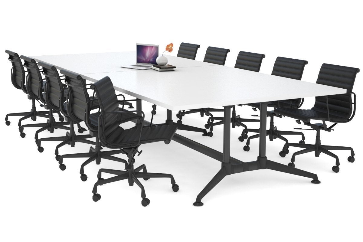 Boardroom Table Premium Indented Black Legs Blackjack [3600L x 1500W] Ooh La La white 