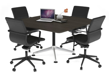 Boardroom Table Premium Indented Chrome Legs Blackjack [1100L x 1100W with Rounded Corners] Ooh La La dark oak 
