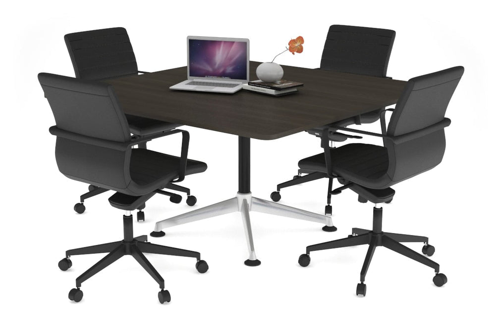 Boardroom Table Premium Indented Chrome Leg Blackjack [1100L x 1100W  with Rounded Corners]-dark oak  