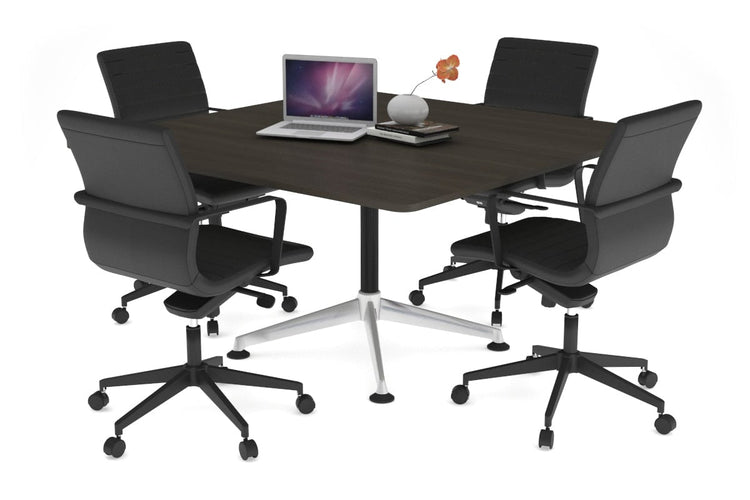 Boardroom Table Premium Indented Chrome Legs Blackjack [1100L x 1100W with Rounded Corners] Ooh La La dark oak 